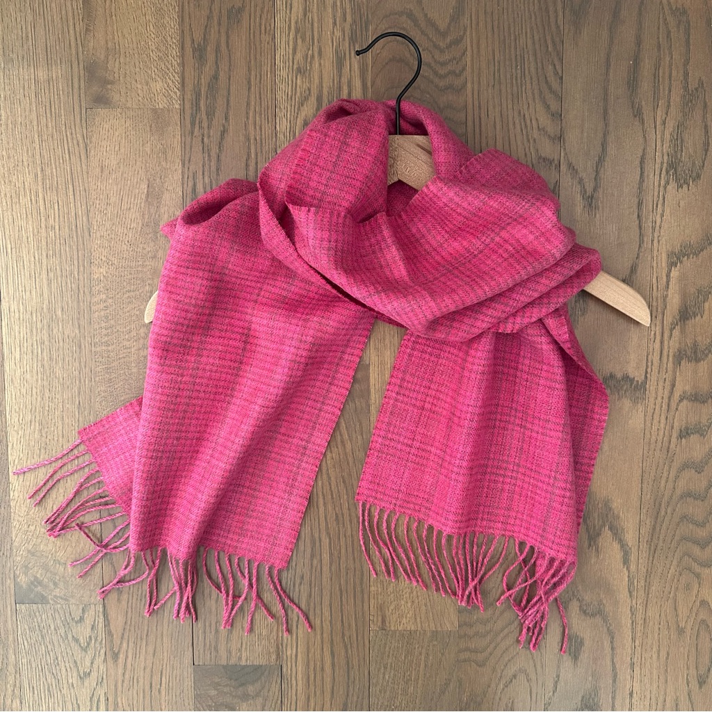 Nwt Inka's Expression 100% Baby Alpaca Plaid Oblong Scarf Pink Plaid 68.5"L